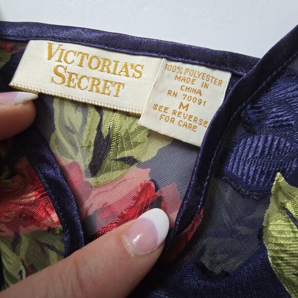 Vtg Victorias Secret Gold Label Floral Teddy Camisole Women M Satin Lace Romper - Picture 7 of 15